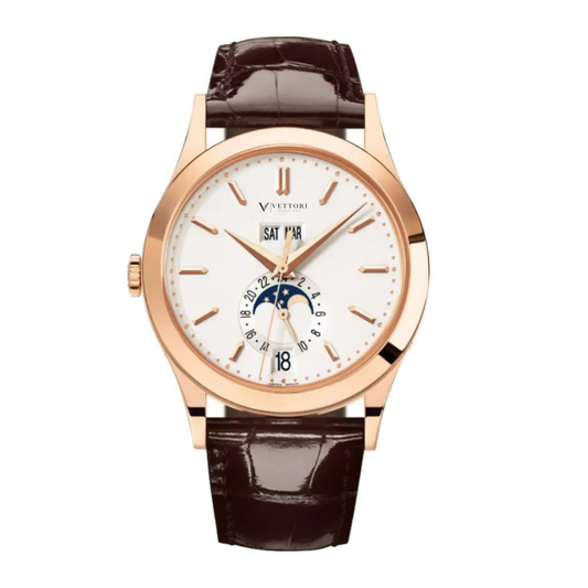 Vettori Annual Calendar 38mm – White Dial | Brown Leather Strap