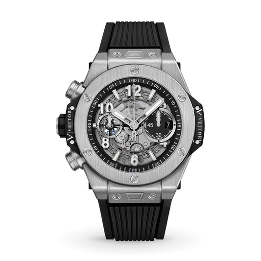 Vettori Fusion Chronograph 44mm – Black Skeleton Dial | Silver Case & Black Rubber Strap