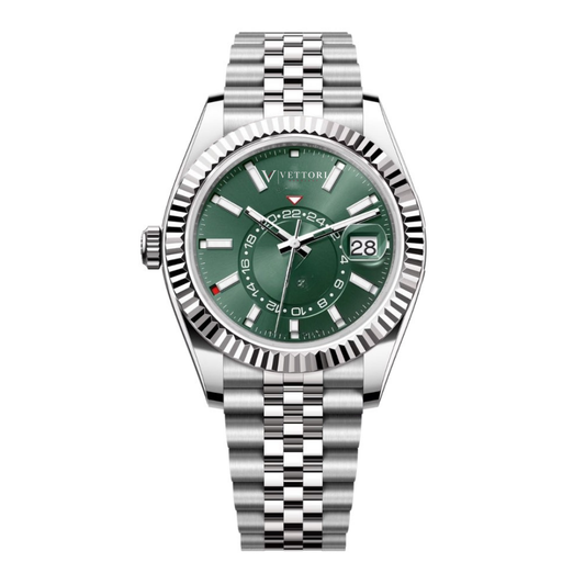Vettori Global Traveller 42mm – Green Sunburst Dial