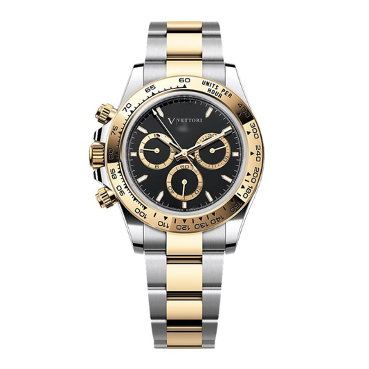 Vettori Racing Chronograph 40mm – Black Dial | Bicolor Stainless Steel & Gold Tone Bracelet